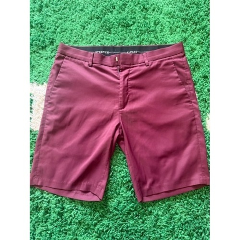 Alfani Mens 32 Burgundy Performance‎ Stretch Flat Front Shorts Maroon 9.5 Inseam